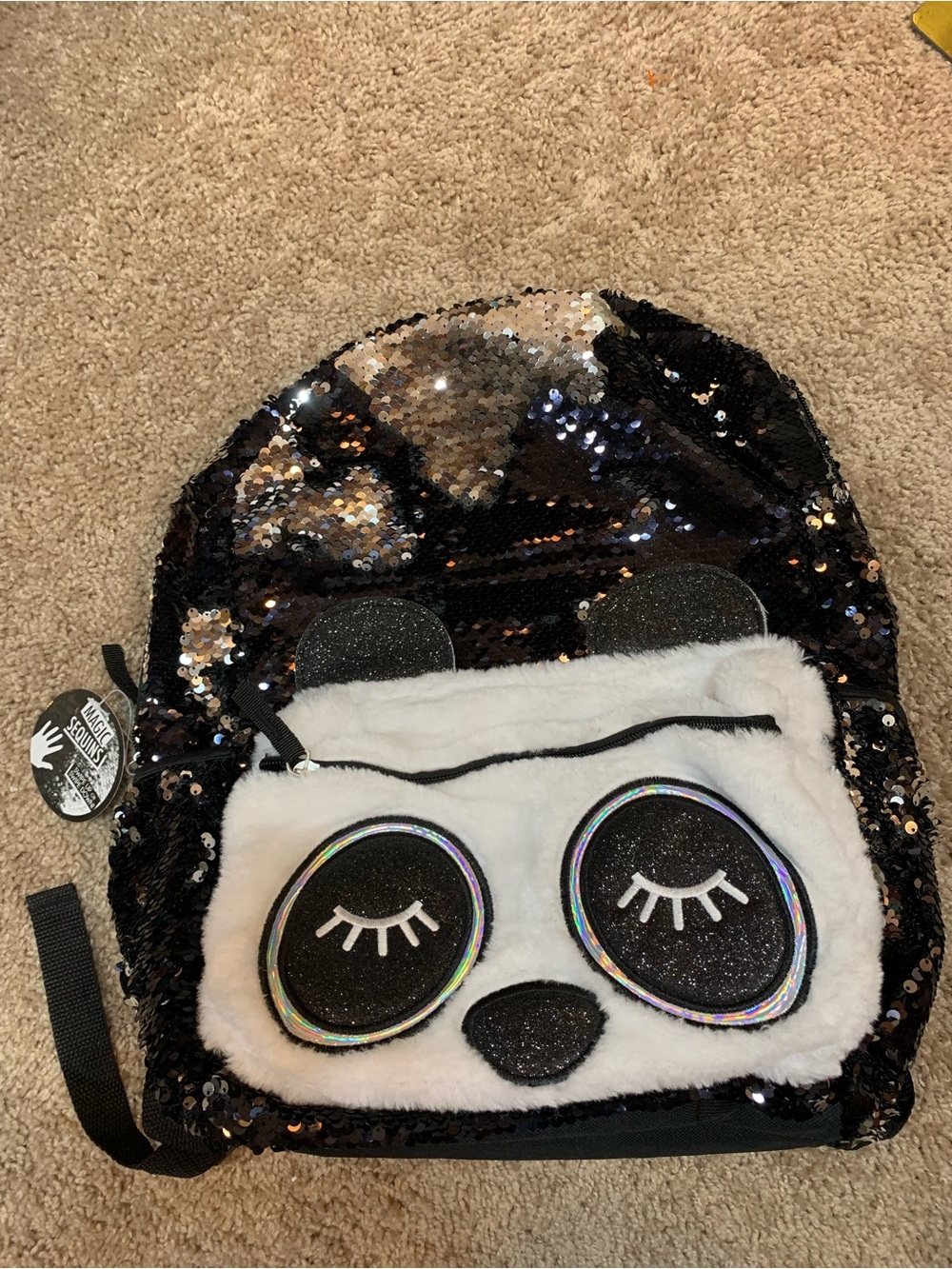 Amazon Kids Sequin Panda Backpack - Black and White